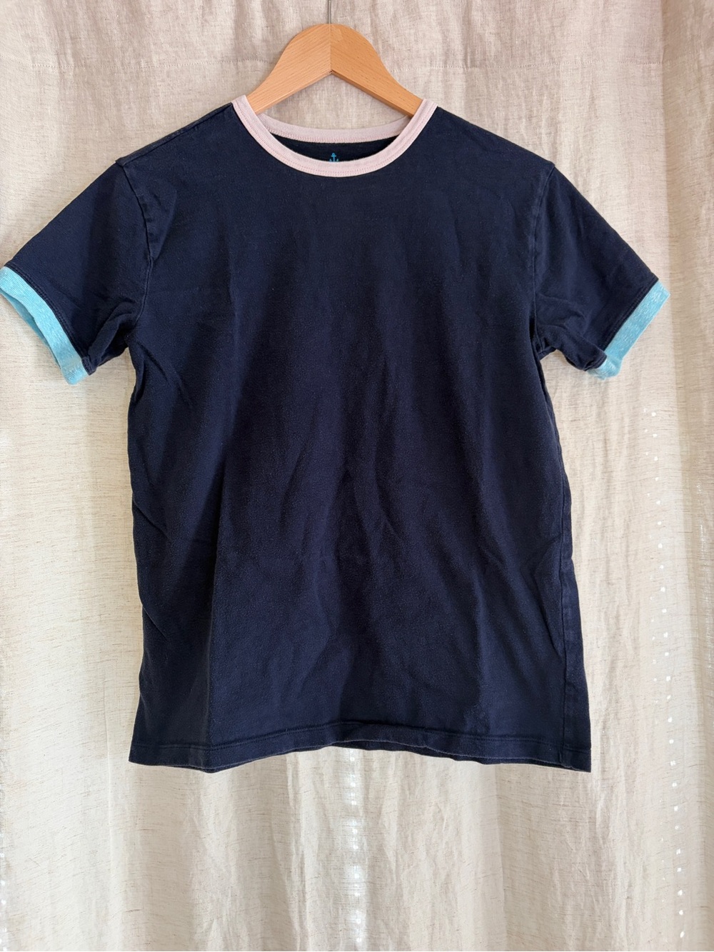 J Crew Kids Navy Tee with Light Blue & Pink Trim